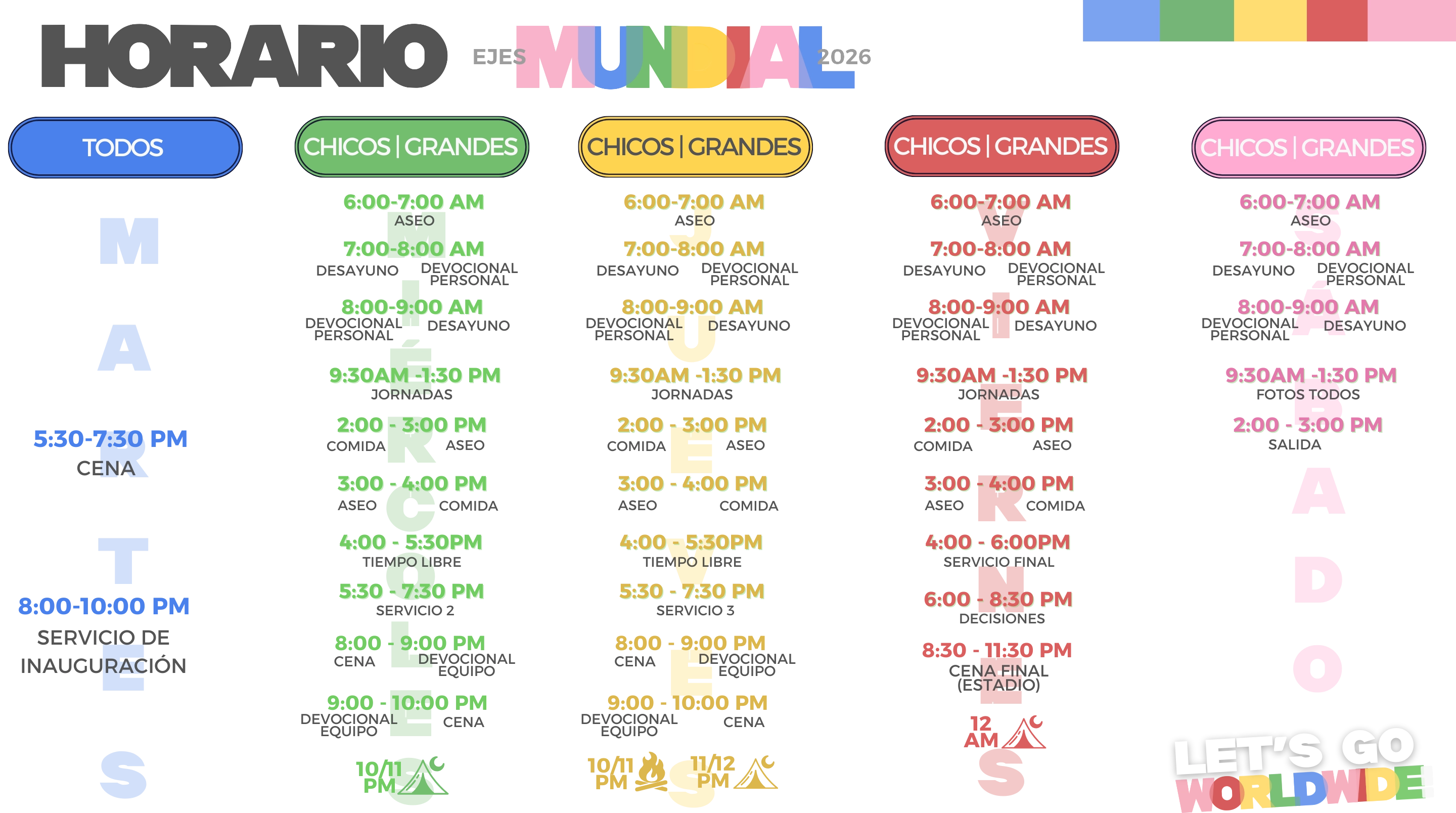 Horario de actividades de EJES 16
